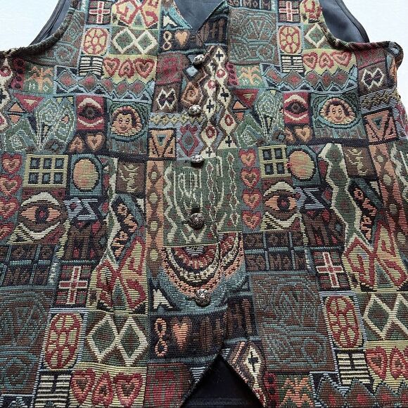 Impressions Vintage Vest Boho black/green/brown multi Medium back tie - Picture 4 of 9